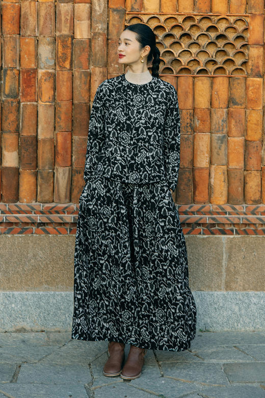 绽放003-004朵/提花复合双层棉新中式斜襟长袖衬衫宽松阔腿裤套装 商品图5