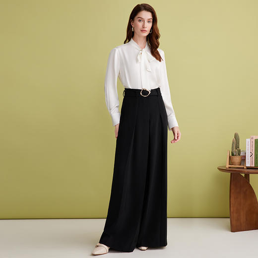 EITIE爱特爱时尚高腰拖地阔腿高级感显瘦黑色阔腿裤2025春季新款A2505501 商品图3
