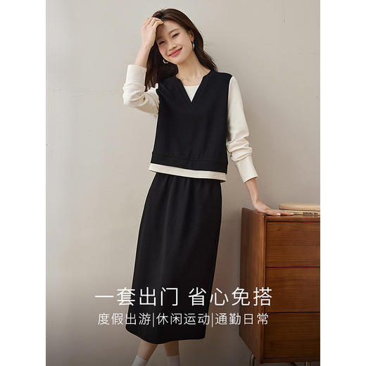 【1件75折】熙世界一整套搭配春装女2025新款时尚休闲假两件卫衣半身裙两件套 商品图1