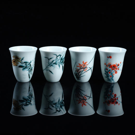 元薪号丨釉下五彩 梅兰竹菊 套盒（4件套）50cc/个*4 商品图1