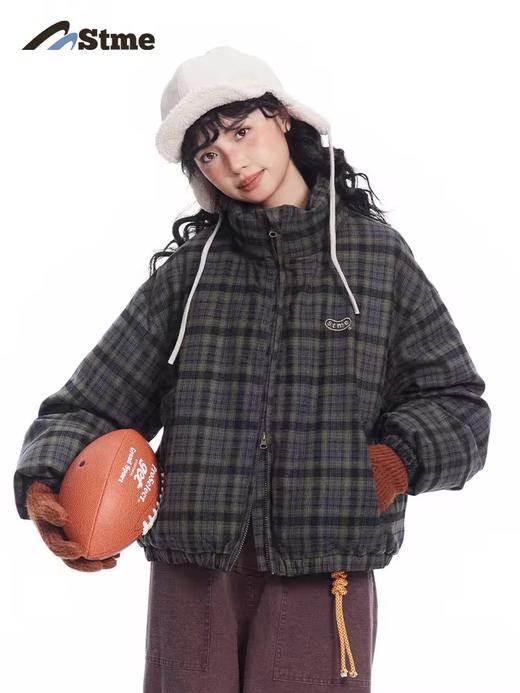 早乙女惠子saotome/STMMF244480/日系复古休闲肌理格纹立领棉服 商品图1