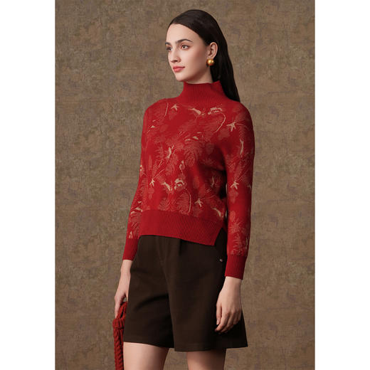 【两色可选】乔万尼冬新款绵羊毛针织衫高级感提花造型保暖套头衫EI4M639 商品图3