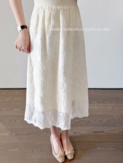 岛屿栀子 佩斯利图案精品绳绣工艺蕾丝半身裙 米杏色 商品图0