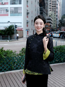 东方境X郭培| 黑色提花刺绣薄棉新中式上衣