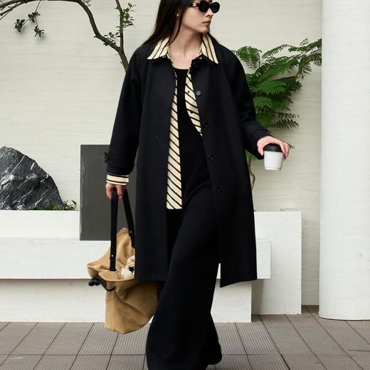 顺丰包邮11017洛诗琳色织双面双色七分袖黑色长款风衣外套9521 商品图1