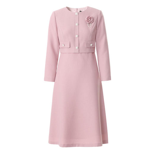 EITIE爱特爱气质优雅小香风粉色收腰假两件a字连衣裙2025春季新款A2507521 商品图5