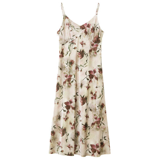 三彩2024冬季新款丝绒吊带裙南法印花收腰A字裙无袖连衣裙长裙女M 商品图4