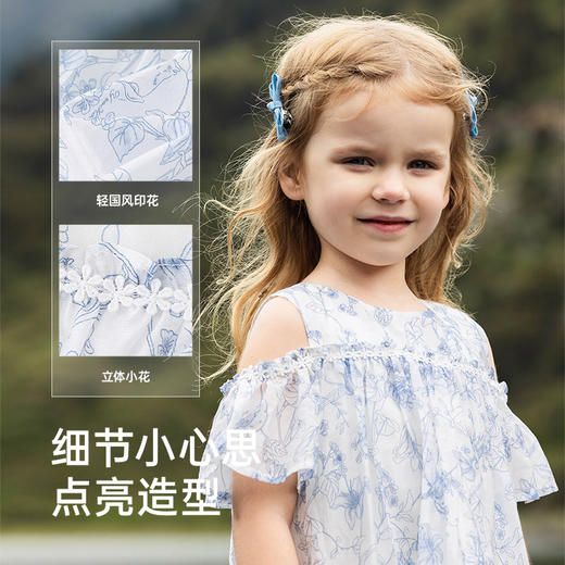 【商场同款】英氏女童连衣裙夏季短袖满印绣花小女孩裙子2025新款 商品图3