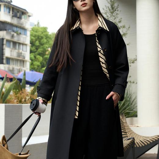 顺丰包邮11017洛诗琳色织双面双色七分袖黑色长款风衣外套9521 商品图4