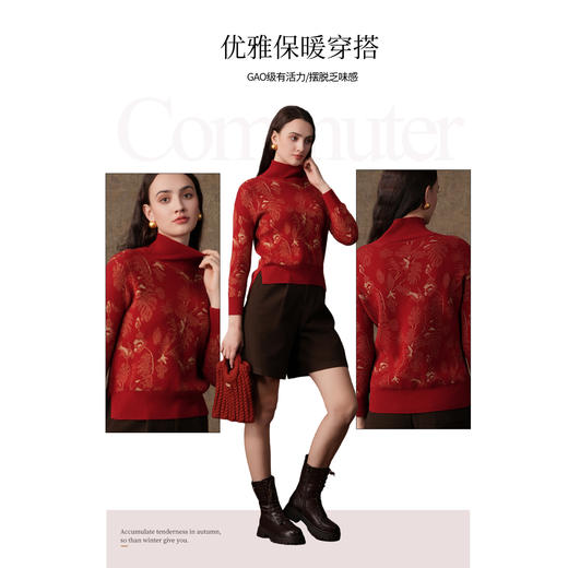 【两色可选】乔万尼冬新款绵羊毛针织衫高级感提花造型保暖套头衫EI4M639 商品图2