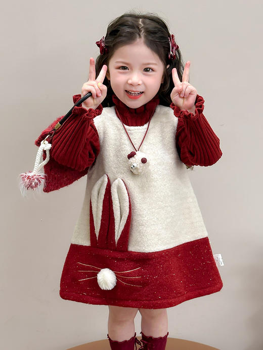 【YW】无忧购韩版卡通兔子新年红拜年服背心裙套装Q72-3（截单后7天发货)25年清仓捡漏 商品图3