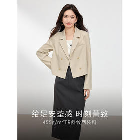 【1件75折】熙世界短款小西装外套女小个子2025春秋通勤学院风双排扣西服上衣