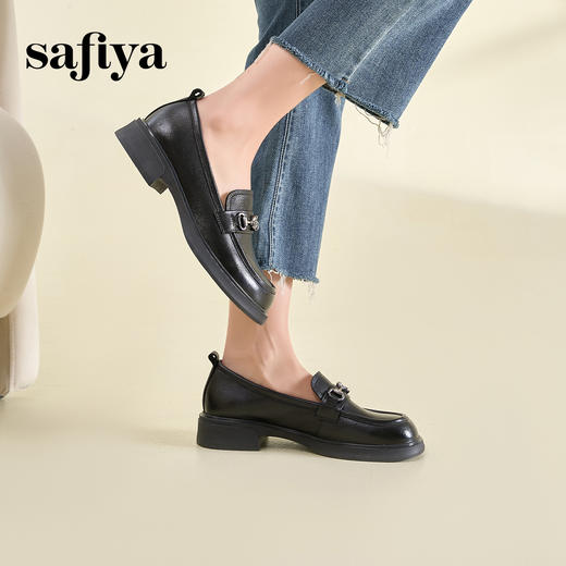 Safiya/索菲娅2025春英伦风复古玫瑰扣复古圆头百搭粗跟乐福鞋 SFD1112112 商品图5