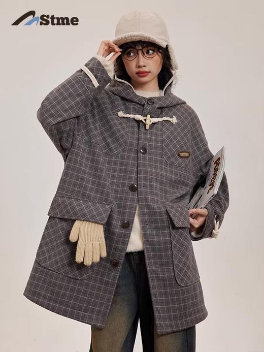早乙女惠子saotome/STMDY243246/复古格纹牛角扣大衣 商品图0