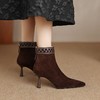 【预售5天】秋冬新款羊翻皮编织尖头瘦瘦时装靴高跟鞋配裙子加绒细跟短靴女SLLK&sl-7813 商品缩略图4