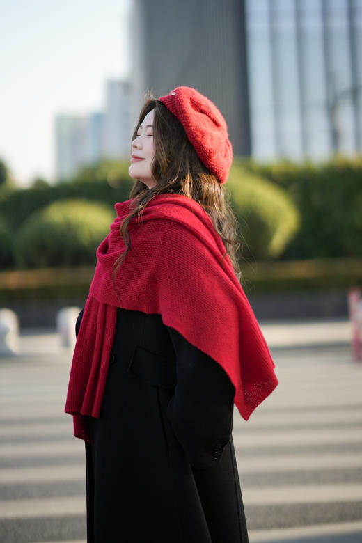 ❤️鸿运来【红色喜气洋洋红围巾&披肩】羊绒羊毛围巾女秋冬季红色百搭披肩加厚保暖针织披肩 商品图3