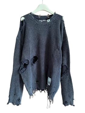 中性款宽松做旧破洞针织衫019