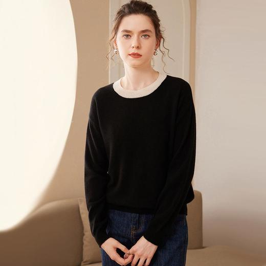 【高货QJ】全新升级【铂金会员330/天猫439/差价109】(60749) 洛诗琳秋冬新款拼色打底衫韩系套头宽松羊绒混纺针织衫 商品图3