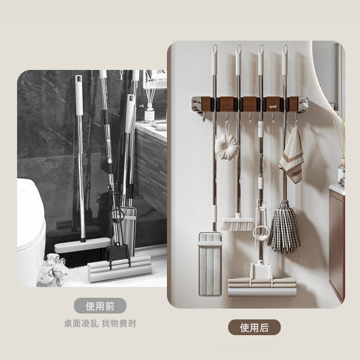 摩登主妇拖把壁挂夹吸盘木纹挂钩免打孔强力承受门后浴室无痕粘钩 商品图3