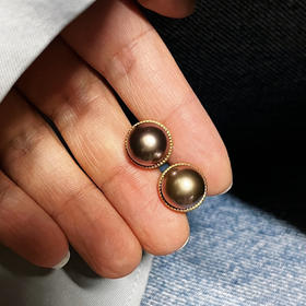 ONLY系列 18K/14K镶天然摩卡色大溪地珍珠 耳钉