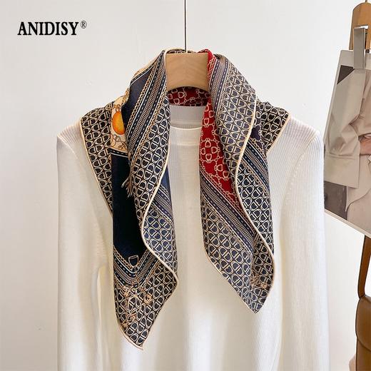  时尚双面异色真丝羊毛小方巾围巾 商品图1