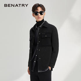 贝纳川休闲竖条纹衬衫式男士外套大衣ECY328004402