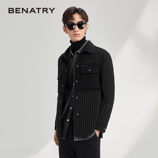 贝纳川休闲竖条纹衬衫式男士外套大衣ECY328004402 商品图0