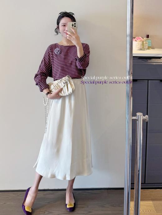 一颗葡萄 色织条纹针织面料两片式剪裁显瘦版型tee  葡萄紫 商品图4