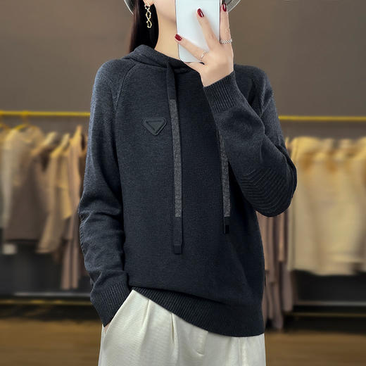 FCY MS8173加密连帽针织衫宽松纯色时尚连帽毛衣 商品图7