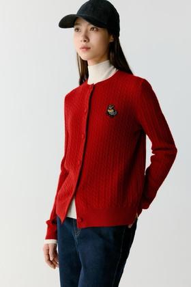 小禾！福寿三多！2024新年系列红色圆领刺绣绞花针织开衫圆领！