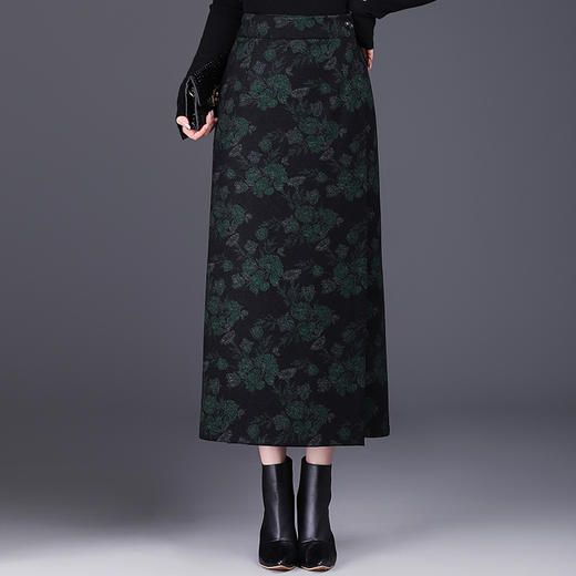 JYM-2496印花毛呢遮肉包臀半身裙女装2024秋冬中长款不规则一步裙女 商品图2