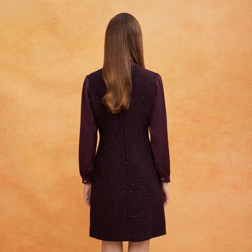 QE826斯尔丽25春季新款通勤时尚花纱小香风直身型领口飘带气质连衣裙 商品图1