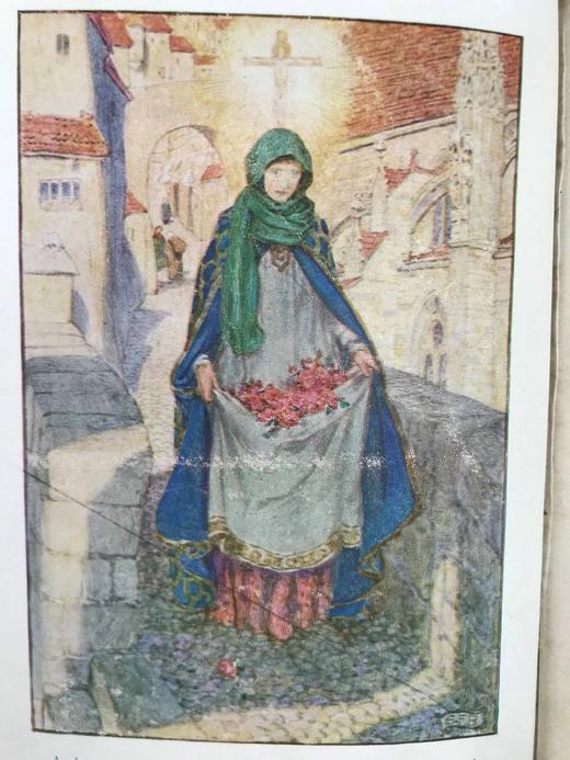 1921年 匈牙利公主圣伊丽莎白的故事 8幅彩色插图 真皮脊精装32开 商品图7