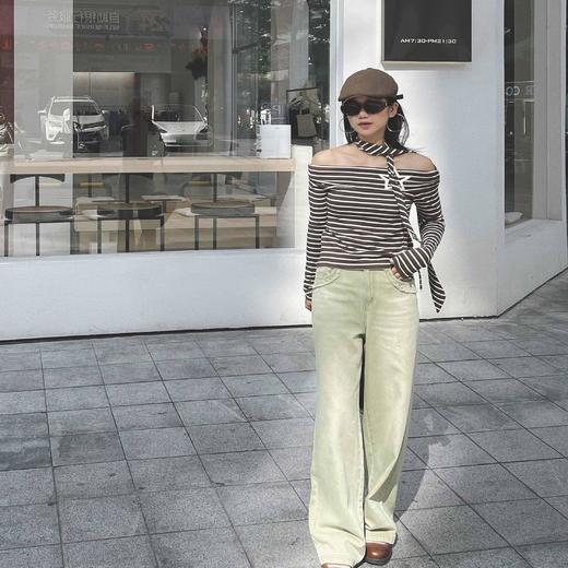 顺丰包邮33432洛诗琳色织定染复古毛边高腰直筒牛仔裤女480 商品图0