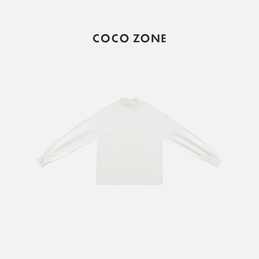 COCO ZONE 设计感木耳边立领纯色长袖T恤CD1A0214 商品图0