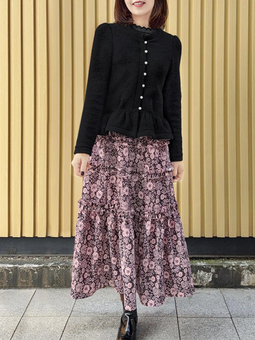 TYNVIE 羊毛荷叶边珍珠扣外套 - 黑色 商品图9