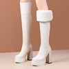 OLDJX-5776 两穿厚底过膝长筒靴女2024新款软皮加绒超高跟侧开时尚欧美长靴冬 商品缩略图3