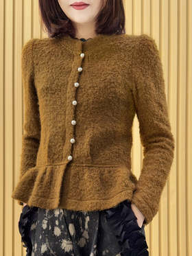 TYNVIE 羊毛荷叶边珍珠扣外套 - 芥末黄