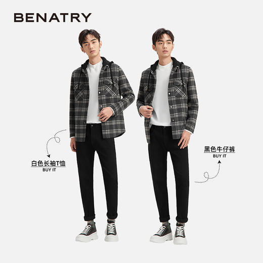 贝纳川格纹连帽衬衫式男士大衣外套ECY328003402 商品图2