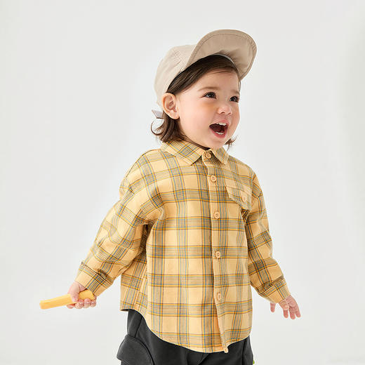 迷你巴拉男童长袖衬衫2025新品宽松百搭格子柔软宝宝上衣 商品图2