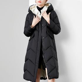 【高货kbnq】全新升级【铂金会员735/天猫999/差价264】(54943) 洛诗琳高级感2024冬季新款加厚连帽撞色中长款羽绒服