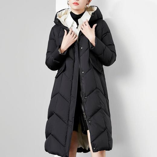 【高货kbnq】全新升级【铂金会员735/天猫999/差价264】(54943) 洛诗琳高级感2024冬季新款加厚连帽撞色中长款羽绒服 商品图0