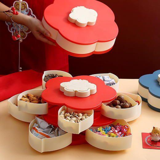 糖果盘新年喜气果盘客厅干果盘分格水果盘旋转果盘家用零食收纳盒 商品图1