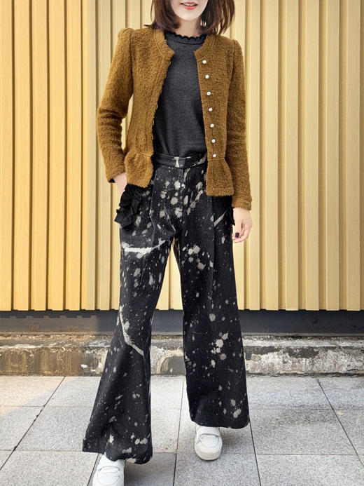 TYNVIE 羊毛荷叶边珍珠扣外套 - 芥末黄 商品图8