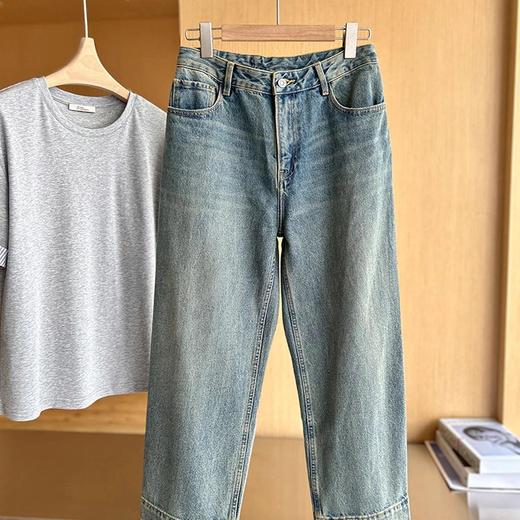 顺丰包邮洛诗琳34712洛诗琳纯棉做旧感九分牛仔裤女016 商品图3