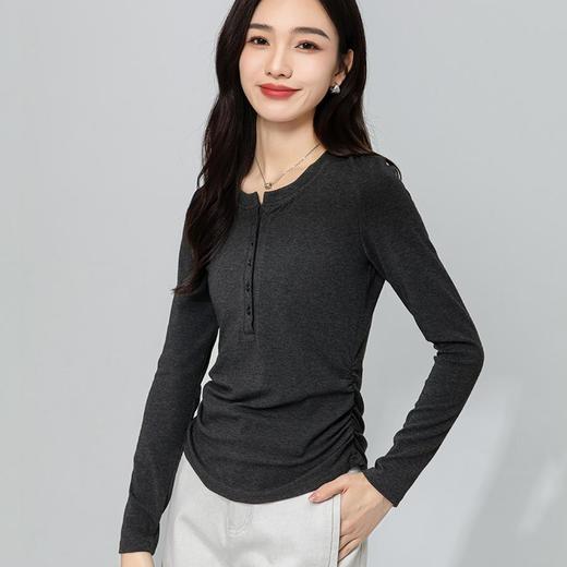 【高货xg】全新升级【铂金会员165/天猫219/差价54】(55209) 洛诗琳美式纯色长袖打底衫2025春半开领收腰显瘦T恤女 商品图2