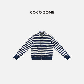 COCO ZONE 美式条纹撞色立领休闲显瘦拉链外套CD1A0020