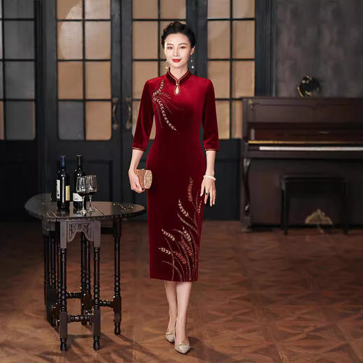 GY 3416中式妈妈装复古旗袍气质款 商品图2