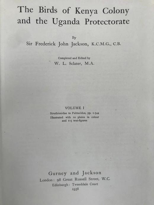 含藏书票！1938年 肯尼亚殖民地与乌干达保护国鸟类图鉴（全3卷）  24幅彩色241幅黑白插图 漆布精装16开 商品图3