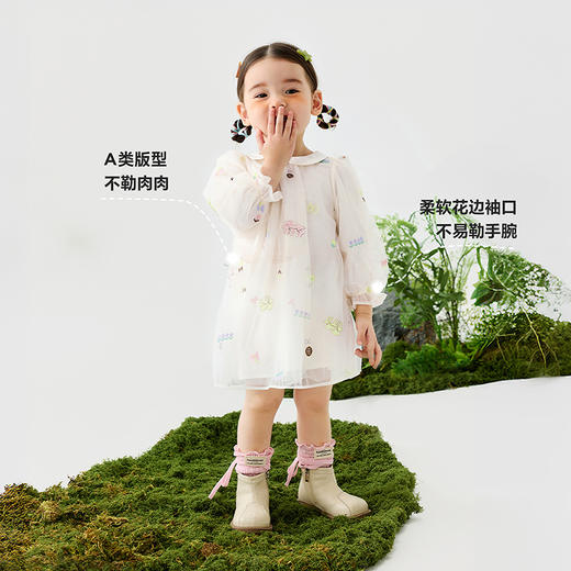 迷你巴拉网纱连衣裙女童娃娃领刺绣甜美花边可爱裙子 商品图3